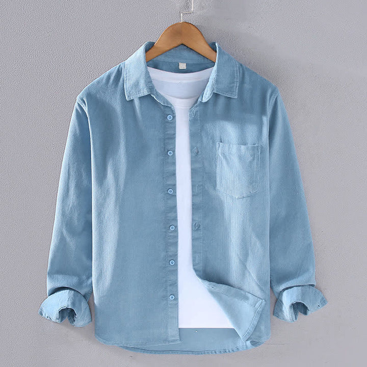 Buddha Stones Fall Winter Casual Patch Pocket Solid Cotton Men's Long Sleeve Shirts With Pocket - LightSteelBlue - US/UK/AU44, EU54 (4XL) - image 7