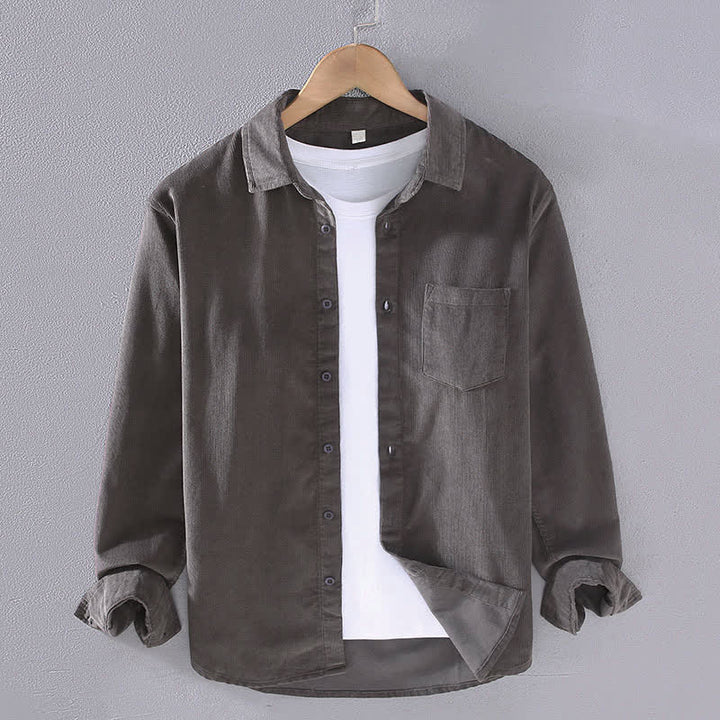 Buddha Stones Fall Winter Casual Patch Pocket Solid Cotton Men's Long Sleeve Shirts With Pocket - DimGray - US/UK/AU44, EU54 (4XL) - image 4