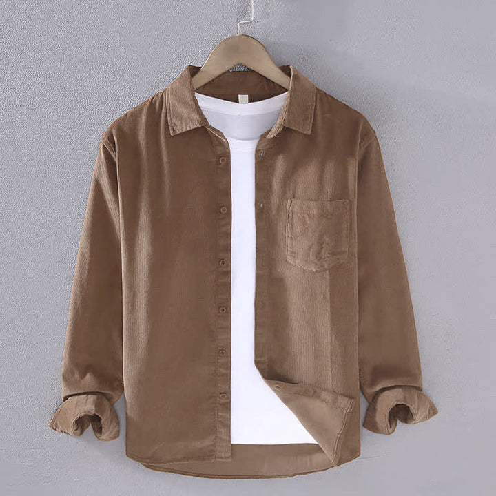 Buddha Stones Fall Winter Casual Patch Pocket Solid Cotton Men's Long Sleeve Shirts With Pocket - Peru - US/UK/AU44, EU54 (4XL) - image 0