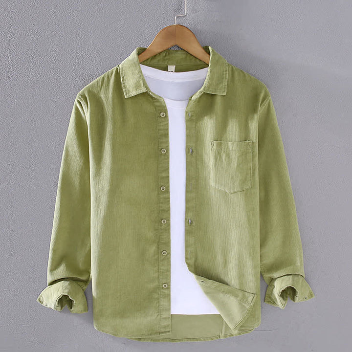 Buddha Stones Fall Winter Casual Patch Pocket Solid Cotton Men's Long Sleeve Shirts With Pocket - DarkSeaGreen - US/UK/AU44, EU54 (4XL) - image 5