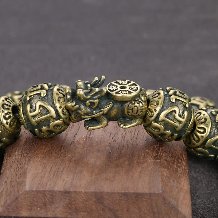 Buddha Stones Antique Brass Pi Xiu Om Mani Padme Hum Wealth Bracelet - image 5