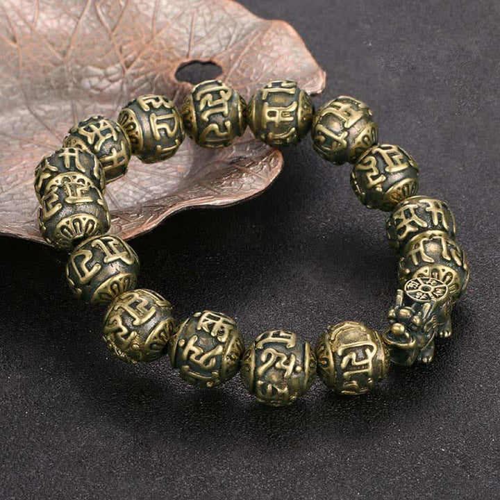 Buddha Stones Antique Brass Pi Xiu Om Mani Padme Hum Wealth Bracelet - image 2