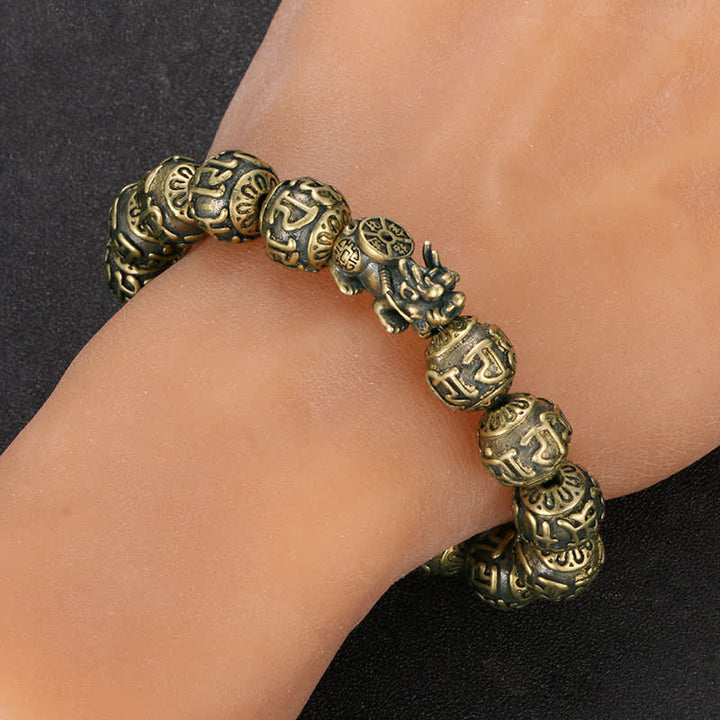 Buddha Stones Antique Brass Pi Xiu Om Mani Padme Hum Wealth Bracelet - image 3