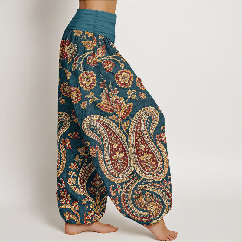 Buddha Stones Cotton Paisley Floral Pattern Women's Elastic Waist Harem Pants - image 1