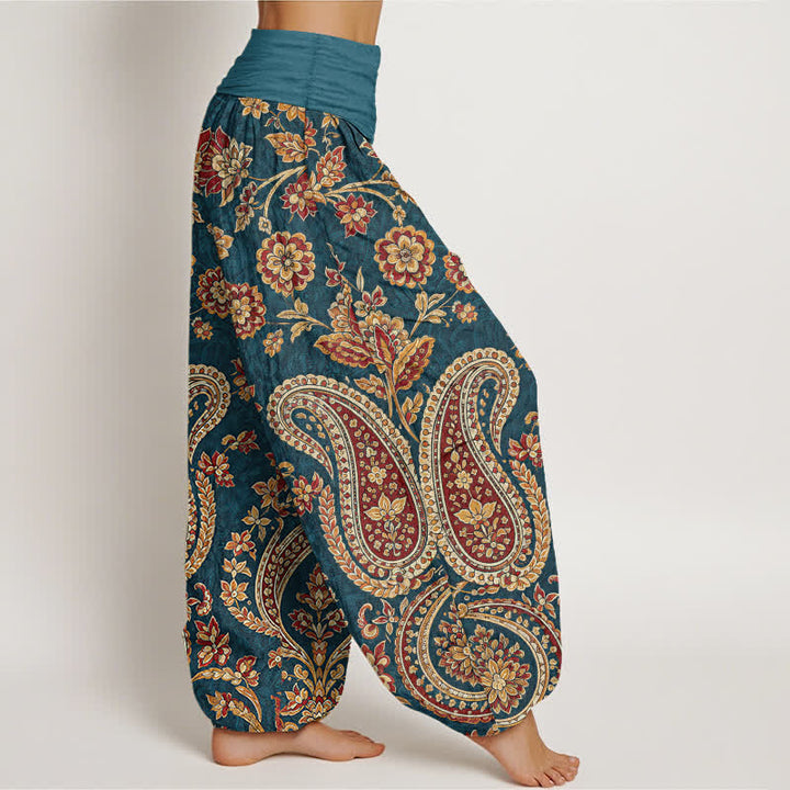 Buddha Stones Cotton Paisley Floral Pattern Women's Elastic Waist Harem Pants - image 1