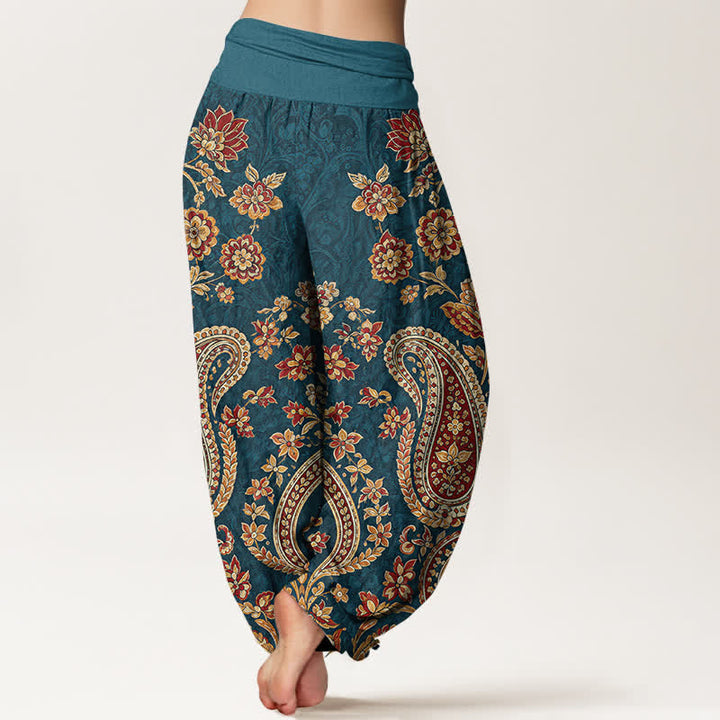 Buddha Stones Cotton Paisley Floral Pattern Women's Elastic Waist Harem Pants - image 2