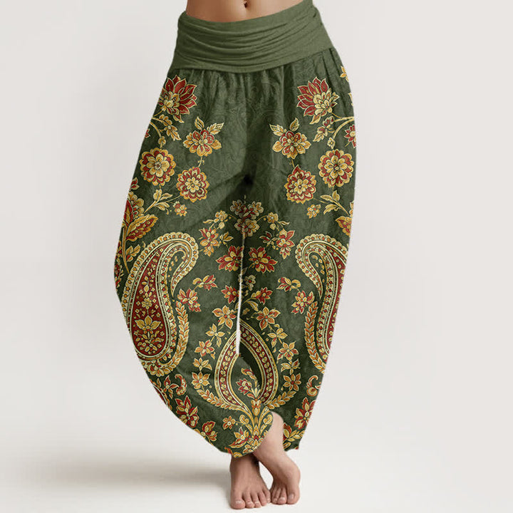 Buddha Stones Cotton Paisley Floral Pattern Women's Elastic Waist Harem Pants - DarkOliveGreen - US16，UK/AU20，EU48 (3XL) - image 5