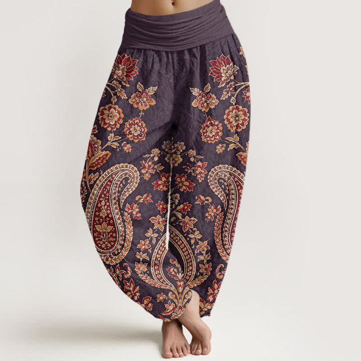 Buddha Stones Cotton Paisley Floral Pattern Women's Elastic Waist Harem Pants - Purple - US16，UK/AU20，EU48 (3XL) - image 8