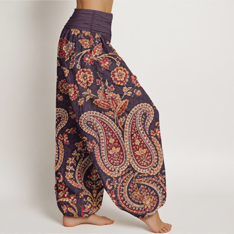 Buddha Stones Cotton Paisley Floral Pattern Women's Elastic Waist Harem Pants - image 9