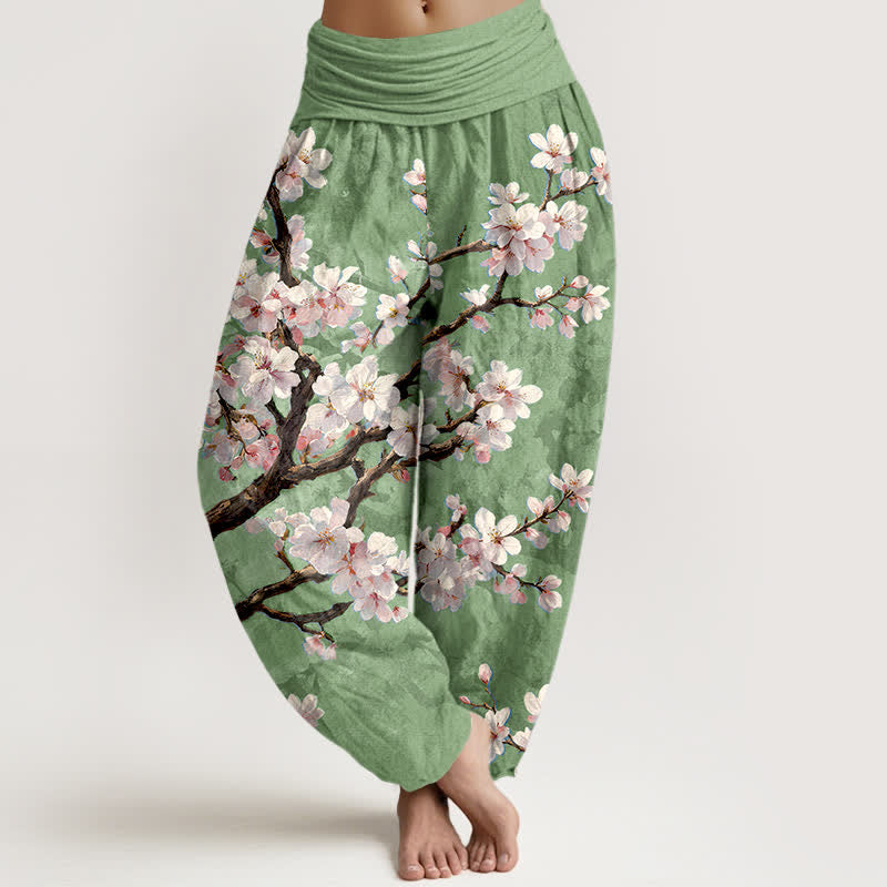 Buddha Stones Cotton Sakura Blossom Branch Pattern Women's Elastic Waist Harem Pants - LightGreen - US16，UK/AU20，EU48 (3XL) - image 8