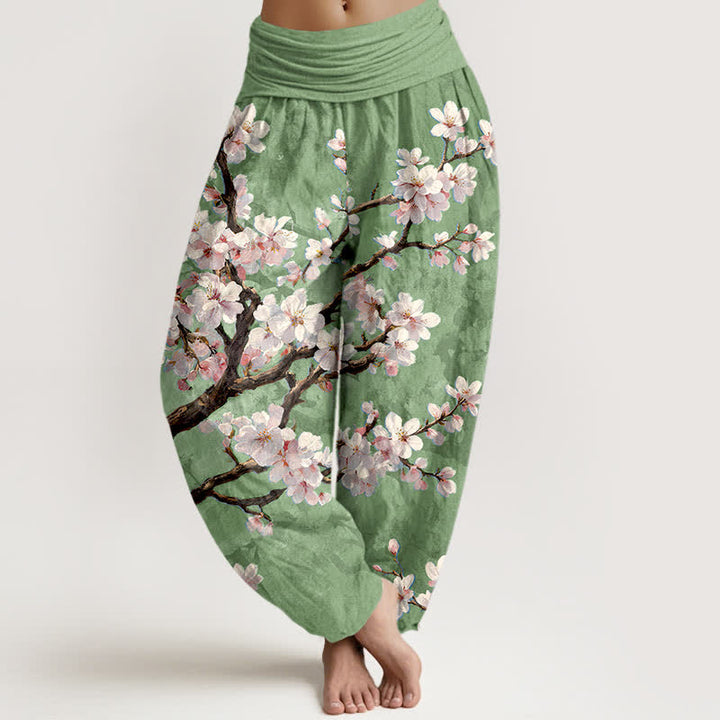 Buddha Stones Cotton Sakura Blossom Branch Pattern Women's Elastic Waist Harem Pants - LightGreen - US16，UK/AU20，EU48 (3XL) - image 8