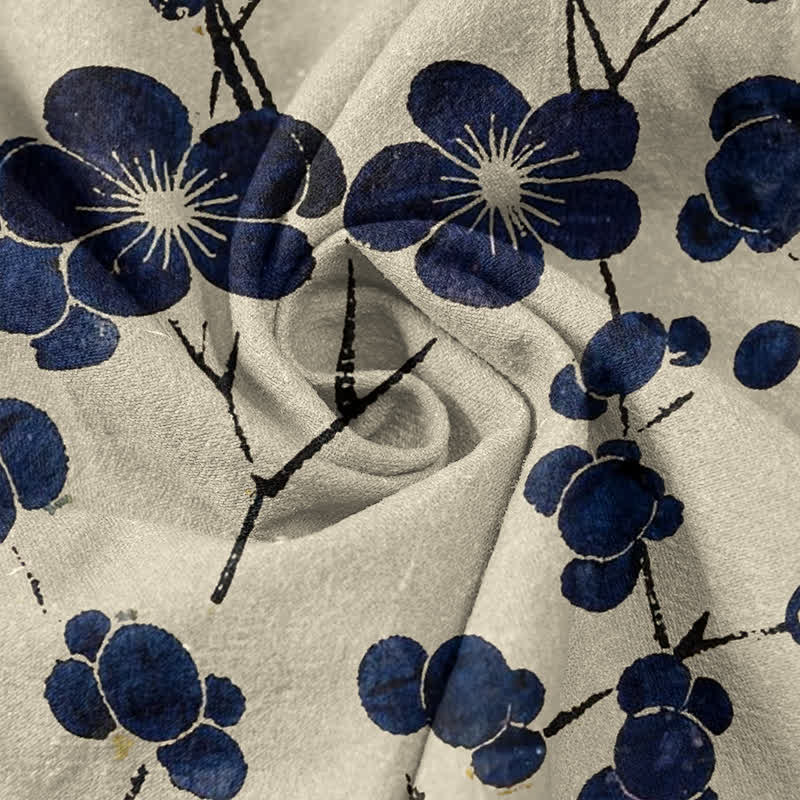 Buddha Stones Pure Cotton Indigo Blossom Pattern Women's Elastic Waist Pants With Pockets - image 2