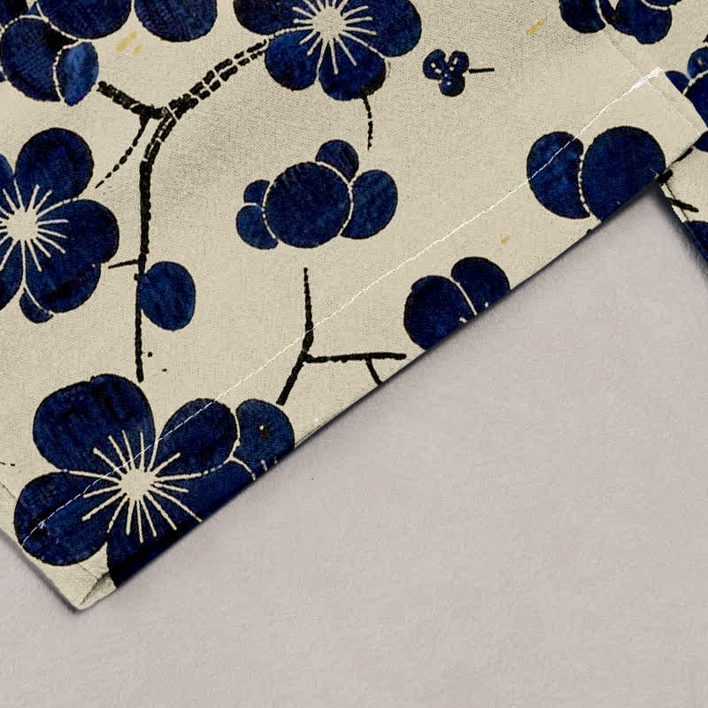 Buddha Stones Pure Cotton Indigo Blossom Pattern Women's Elastic Waist Pants With Pockets - image 1