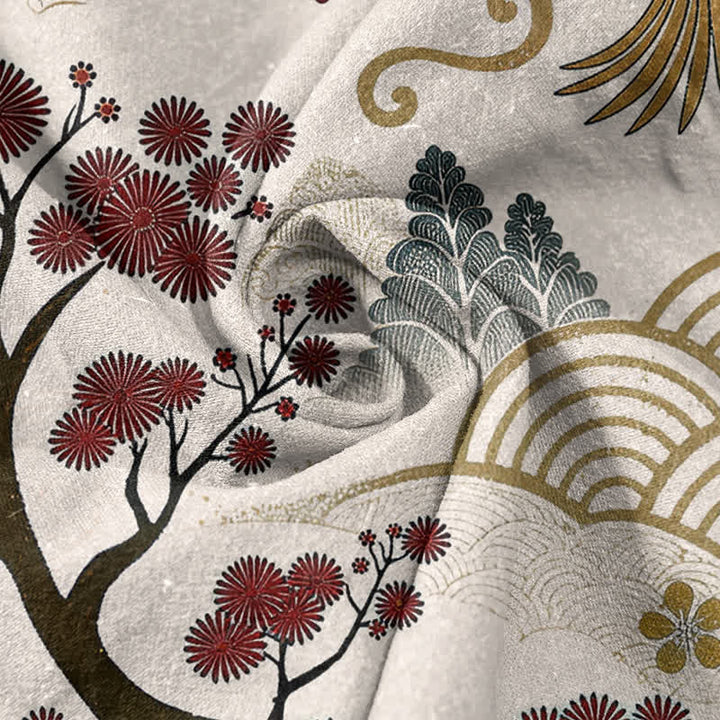 Buddha Stones Pure Cotton Graceful Crane and Plum Blossom Pattern Women's Elastic Waist Pants With Pockets - image 2