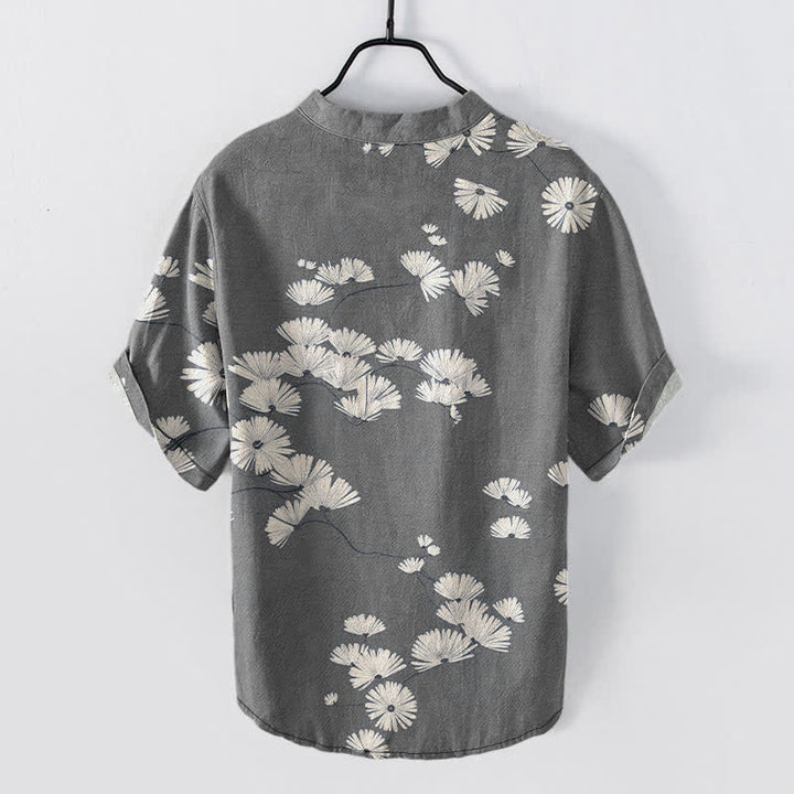 Buddha Stones Cotton White Daisy Pattern Men's Short Sleeve Half Button Shirt - image 8
