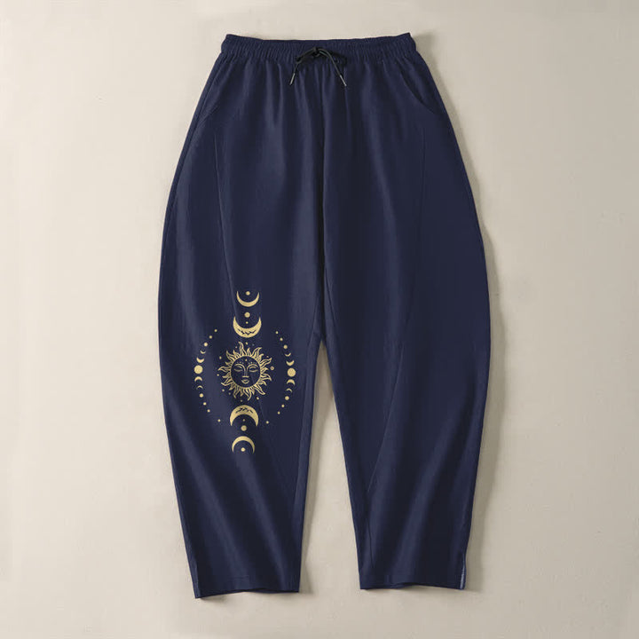 Buddha Stones Pure Cotton Celestial Sun Moon Pattern Drawstring Men's Tapered Pants With Pockets - image 9