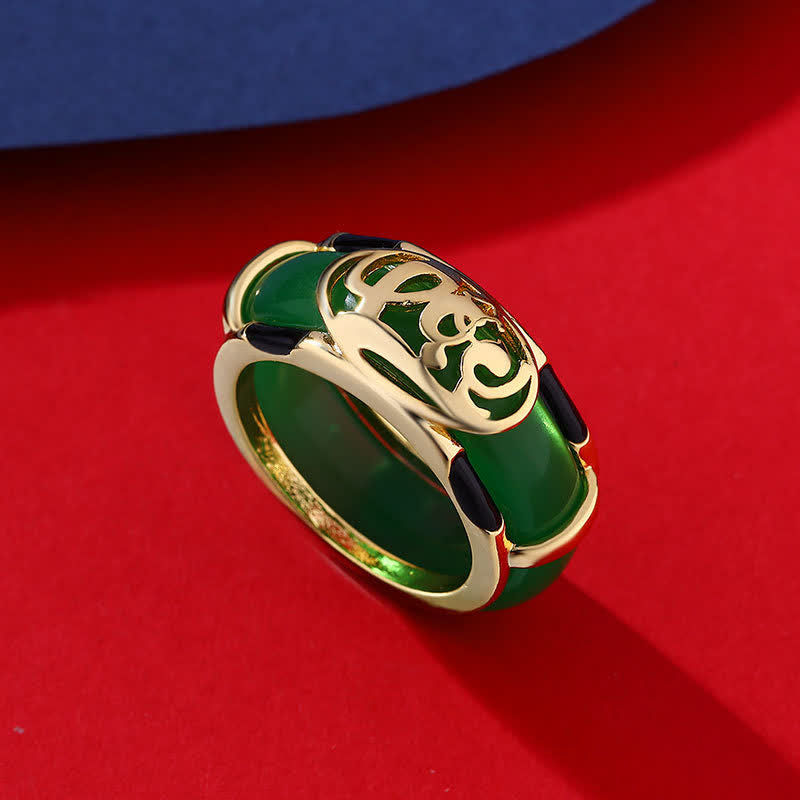 Buddha Stones Vintage Green Jade Fu Character Pattern Ring - Green Jade Ring - US11（20.6mm） - image 0