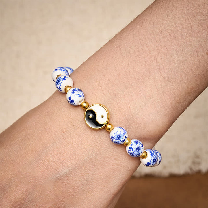 Buddha Stones Elegant Blue and White Porcelain Yin Yang Balance Bracelet - image 3