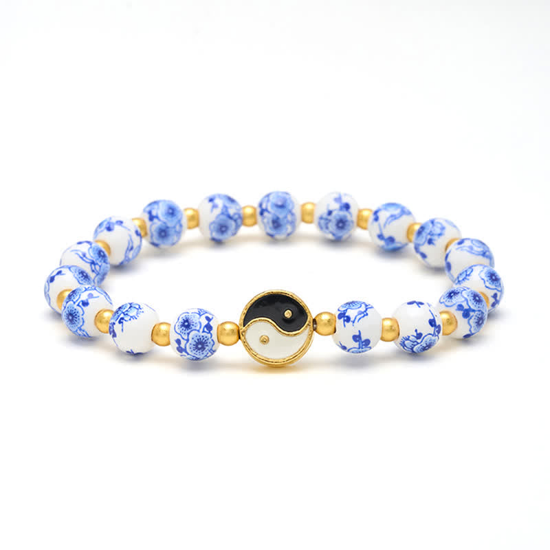Buddha Stones Elegant Blue and White Porcelain Yin Yang Balance Bracelet - image 7