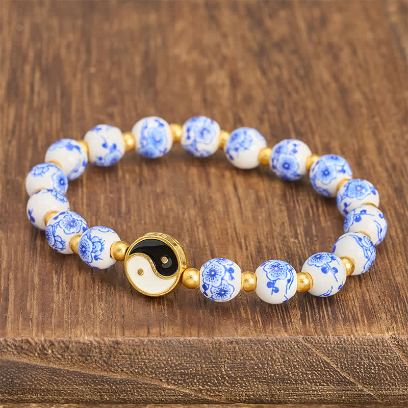 Buddha Stones Elegant Blue and White Porcelain Yin Yang Balance Bracelet - image 2