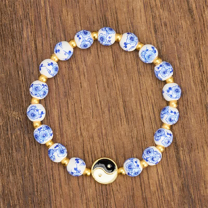 Buddha Stones Elegant Blue and White Porcelain Yin Yang Balance Bracelet - image 1
