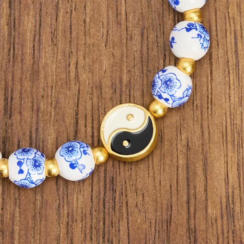 Buddha Stones Elegant Blue and White Porcelain Yin Yang Balance Bracelet - image 4
