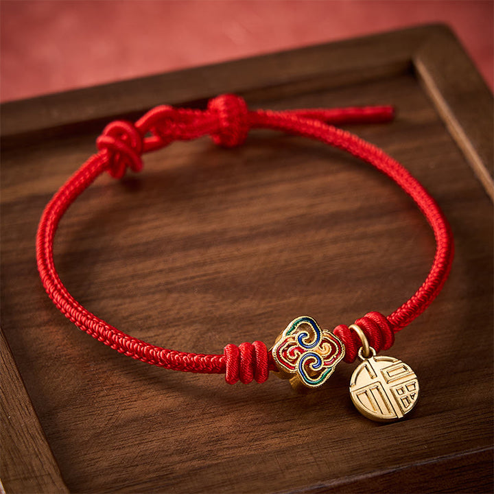 Buddha Stones Chinese Knotting Fu Character Copper Red String Hand-Woven Prosperity Bracelet - image 2