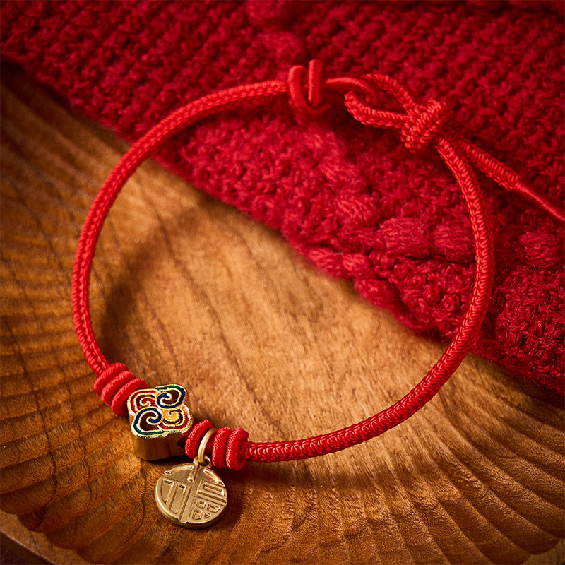 Buddha Stones Chinese Knotting Fu Character Copper Red String Hand-Woven Prosperity Bracelet - image 3