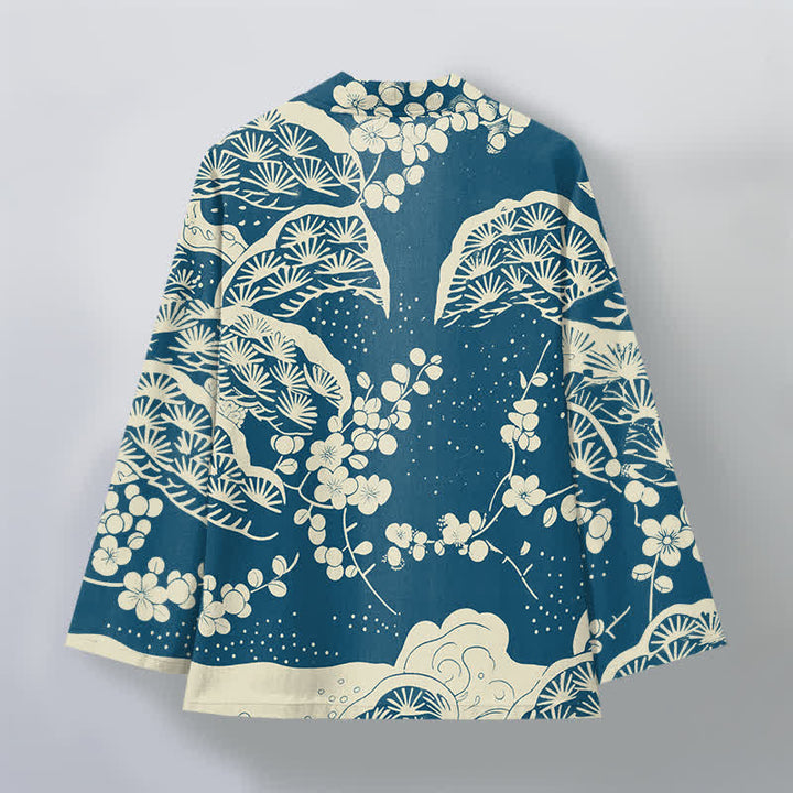 Buddha Stones Cotton Pine Plum Blossom Pattern Open Front Men's Kimono - image 2