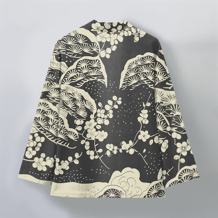 Buddha Stones Cotton Pine Plum Blossom Pattern Open Front Men's Kimono - image 11