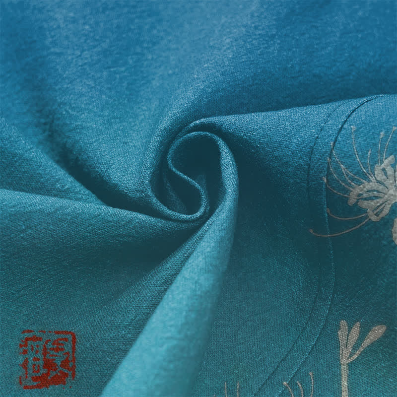 Buddha Stones Cotton White Spider Lily Pattern Open Front Men's Kimono - image 5