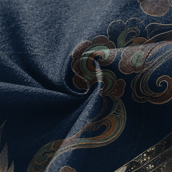 Buddha Stones Cotton Golden Crane Clouds Pattern Open Front Men's Kimono - image 5