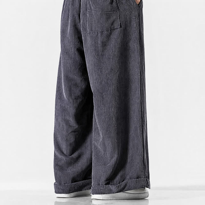 Buddha Stones Fall Winter Casual Drawstring Solid Corduroy Long Pants Men's Wide Leg Pants With Pocket - image 5