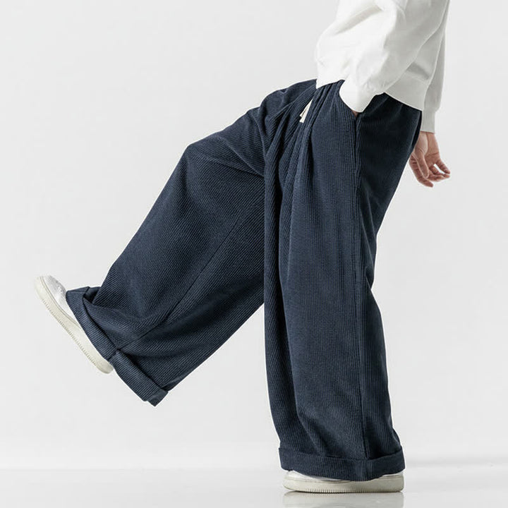 Buddha Stones Fall Winter Casual Drawstring Solid Corduroy Long Pants Men's Wide Leg Pants With Pocket - image 14