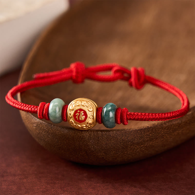 Buddha Stones Red String Fu Character Turtle Copper Luck Bracelet - image 0