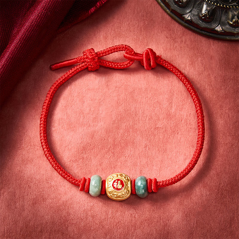 Buddha Stones Red String Fu Character Turtle Copper Luck Bracelet - Red - 6.7–7.5 in/17–19 cm - image 1
