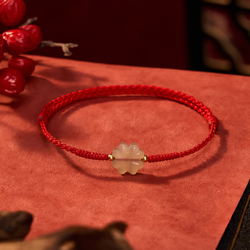 Buddha Stones Natural Hetian Jade Lucky Four-leaf Clover Bracelet - image 1