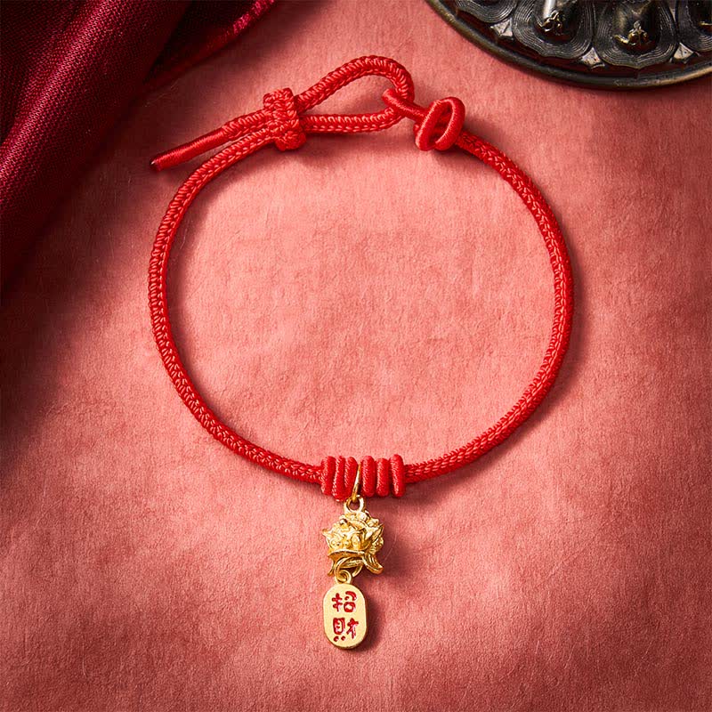 Buddha Stones Copper Pi Xiu Fu Character Red String Wealth Bracelet - image 1