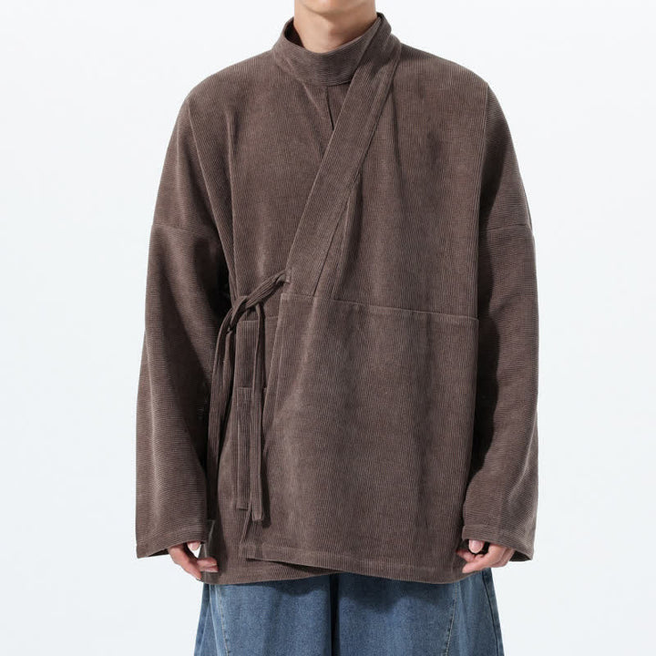 Buddha Stones Fall Winter Casual Tang Style Mandarin Collar Solid Men's Kimono With Pocket - SaddleBrown - US/UK/AU46，EU56 (5XL) - image 0