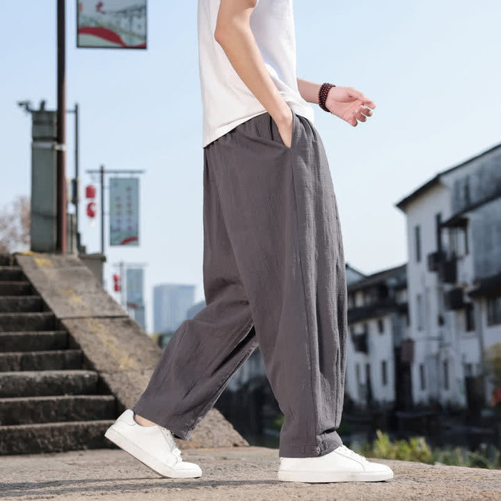Buddha Stones Spring Fall Retro Casual Solid Long Pants Men's Straight Leg Pants With Pockets - image 5