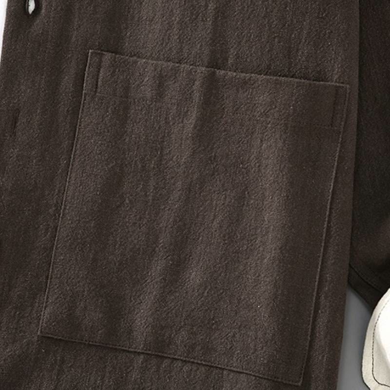 Buddha Stones Spring Fall Tang Style Minimalist Button-Up Solid Ramie Long Sleeve Shirt Pants Men's Meditation Cloth With Pockets - image 5