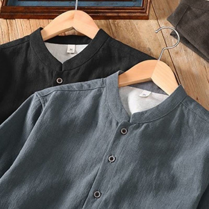 Buddha Stones Spring Fall Tang Style Minimalist Button-Up Solid Ramie Long Sleeve Shirt Pants Men's Meditation Cloth With Pockets - image 13