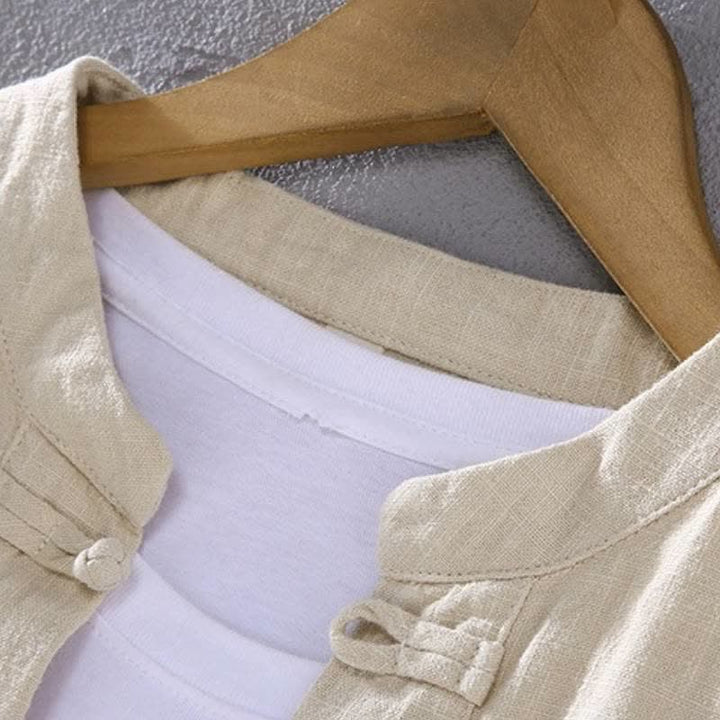 Buddha Stones Spring Fall Tang Style Mandarin Collar Solid Ramie Shirt Pants Men's Meditation Cloth With Pockets - image 2