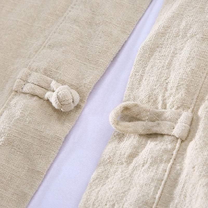 Buddha Stones Spring Fall Tang Style Mandarin Collar Solid Ramie Shirt Pants Men's Meditation Cloth With Pockets - image 4