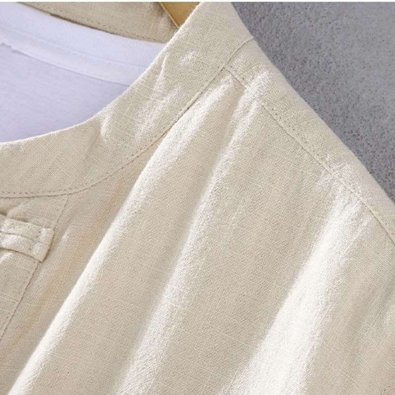 Buddha Stones Spring Fall Tang Style Mandarin Collar Solid Ramie Shirt Pants Men's Meditation Cloth With Pockets - image 3