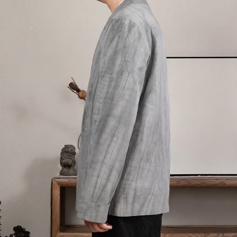 Buddha Stones Fall Winter Tang Style Minimalist Drawstring Solid Cotton Long Sleeve Men's Kimonos - image 2