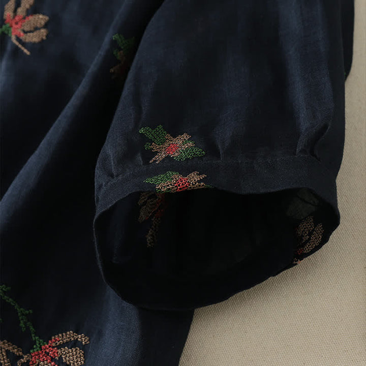 Buddha Stones Summer Casual Embroidery Floral Women's Short Sleeve Shirts - image 6