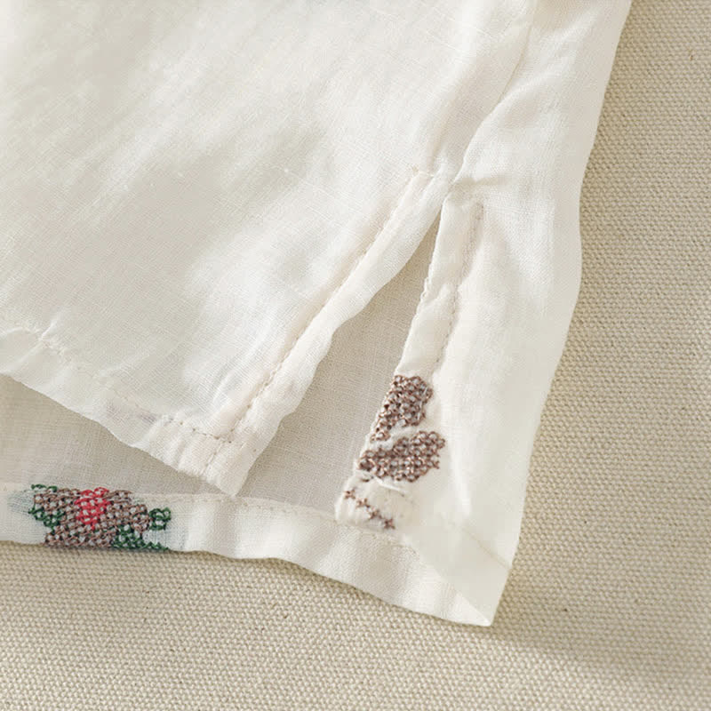 Buddha Stones Summer Casual Embroidery Floral Women's Short Sleeve Shirts - image 14