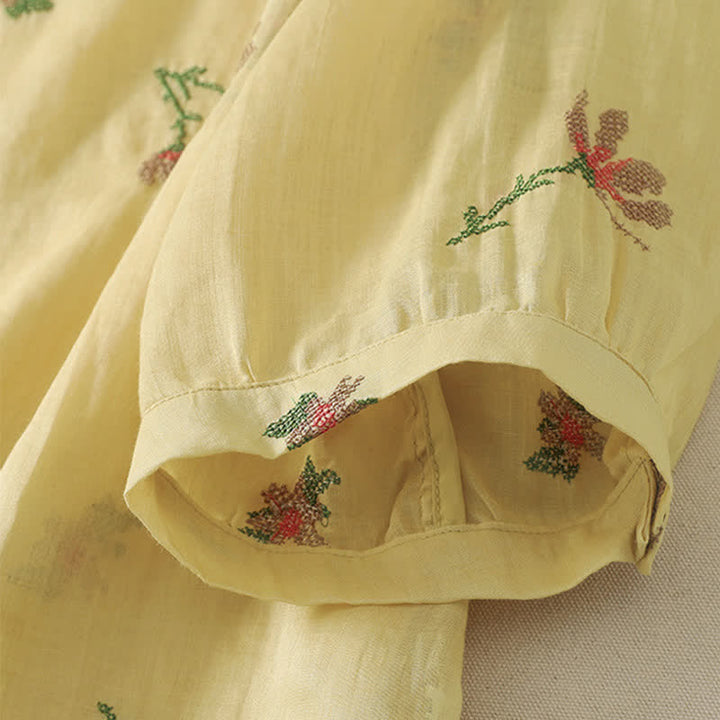 Buddha Stones Summer Casual Embroidery Floral Women's Short Sleeve Shirts - image 2