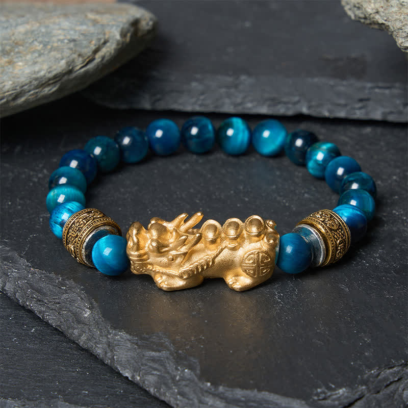 Buddha Stones Blue Tiger Eye Beads Pi Xiu Wealth Courage Bracelet - Blue Tiger Eye (Wrist Circumference: 5.9–6.3 in/15–16 cm) - image 0